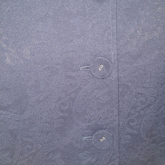 George Simonton navy blue trench coat paisley embossed ruffle cuffs shoulder pad - Picture 4 of 7